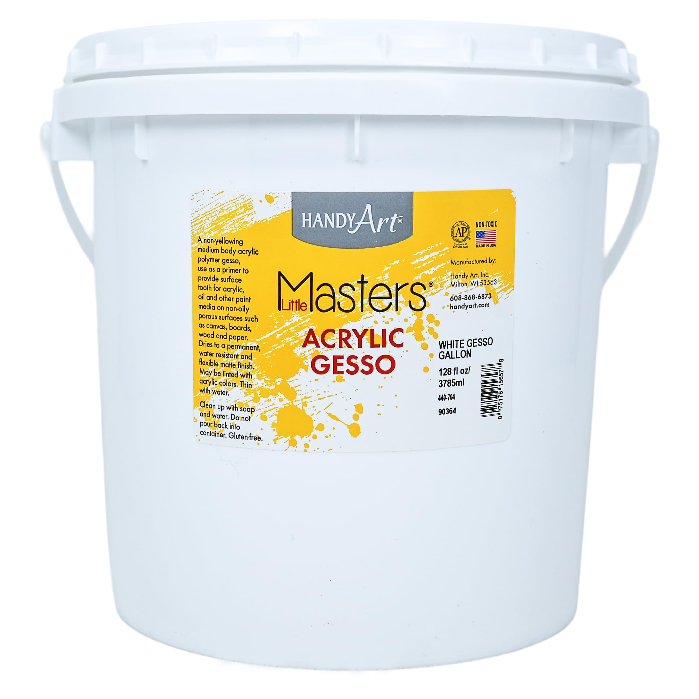 Little Masters White Gesso, 1 Gallon (128 oz) Bulk, Acrylic Primer for Canvas, Wood & More, Made in USA, AP Non-Toxic, Allergy Friendly, Prepares Surfaces for Painting