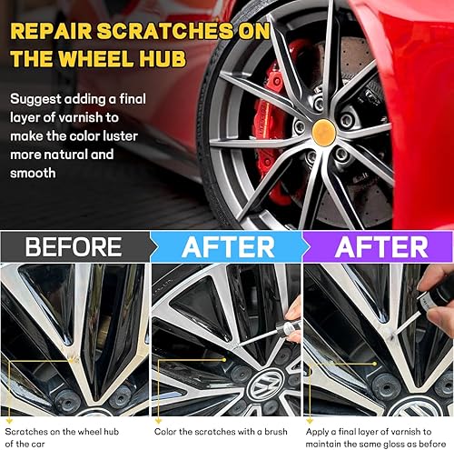 Miniatura 4 de Pintura de retoque para reparación de arañazos, reparación de arañazos, portátil, rápido y fácil para rueda de automóvil (plata + barniz)