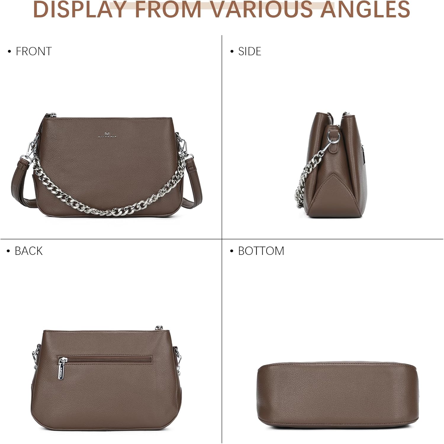 ALEX&MIA Crossbody Bag for Women - Medium Vegan Leather Handbag with Multiple Zippered Pockets, Two-Strap Design - Image 6