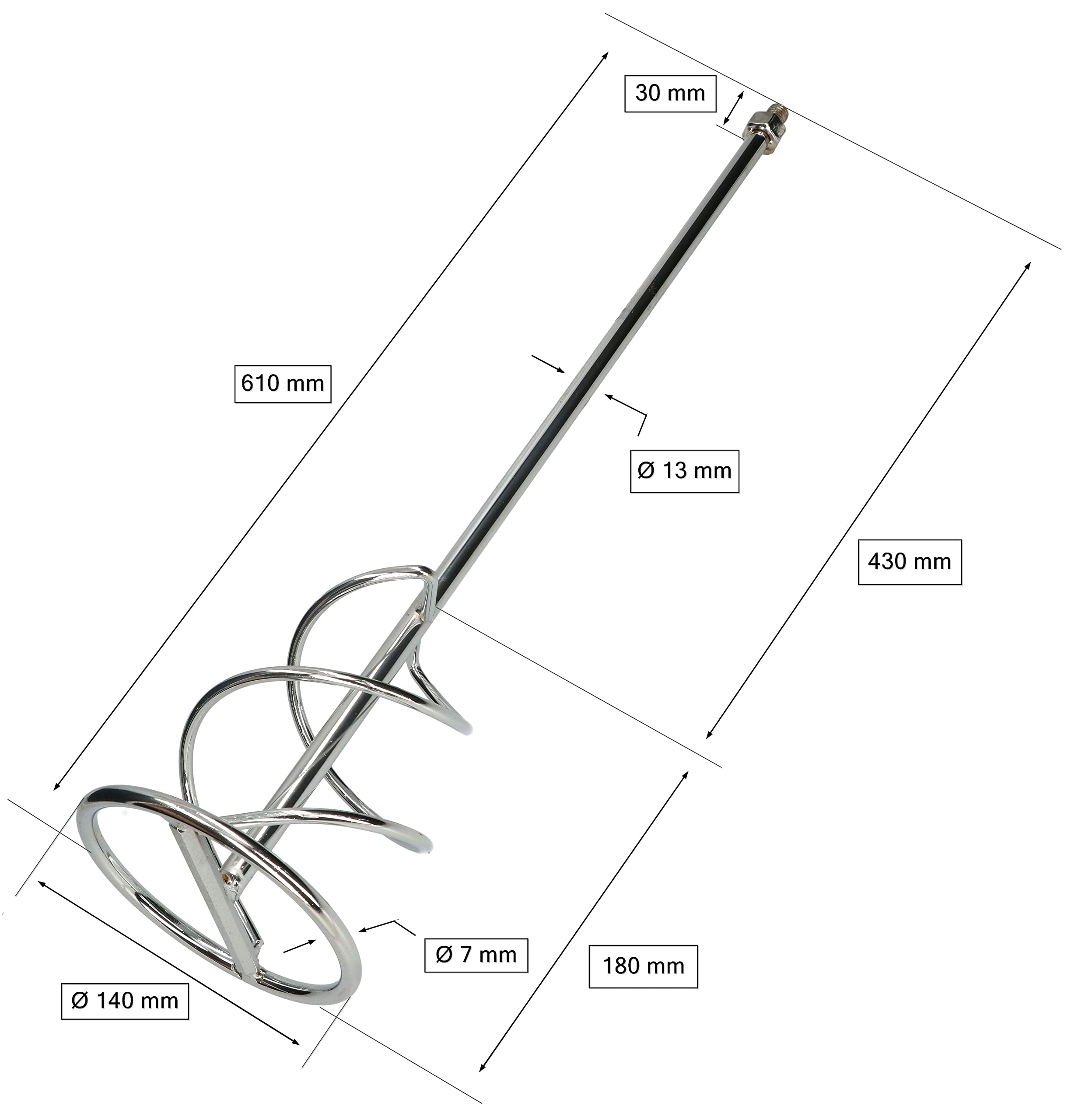 KOTARBAU® Varilla mezcladora 140 mm con rosca M14, Mezclador, Agitador, Meclador de pintura, mortero, yeso, cemento, Mezcladora espiral, Batidora de yeso