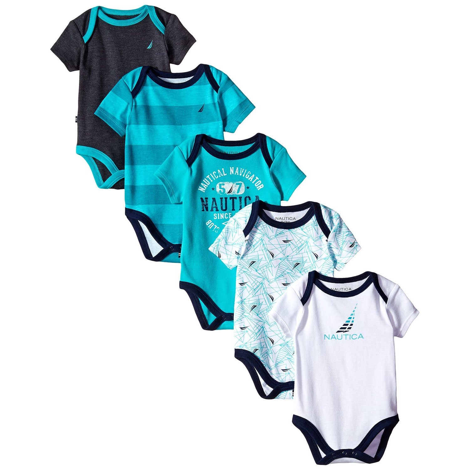 Nautica Boys' Newborn Five-Pack Bodysuits