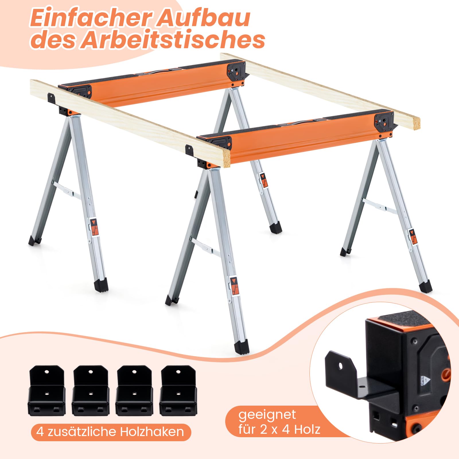 GOPLUS Set van 2 inklapbare zaagbokken, draagbare steigerbokken met comfortabele handgreep en afneembare 2 x 4 steunarmen, draagvermogen 600 kg per zaagbok, geen montage nodig (geel GOPLUS Set van 2 inklapbare zaagbokken, draagbare steigerbokken met comfortabele handgreep en afneembare 2 x 4 steunarmen, draagvermogen 600 kg per zaagbok, geen montage nodig (geel