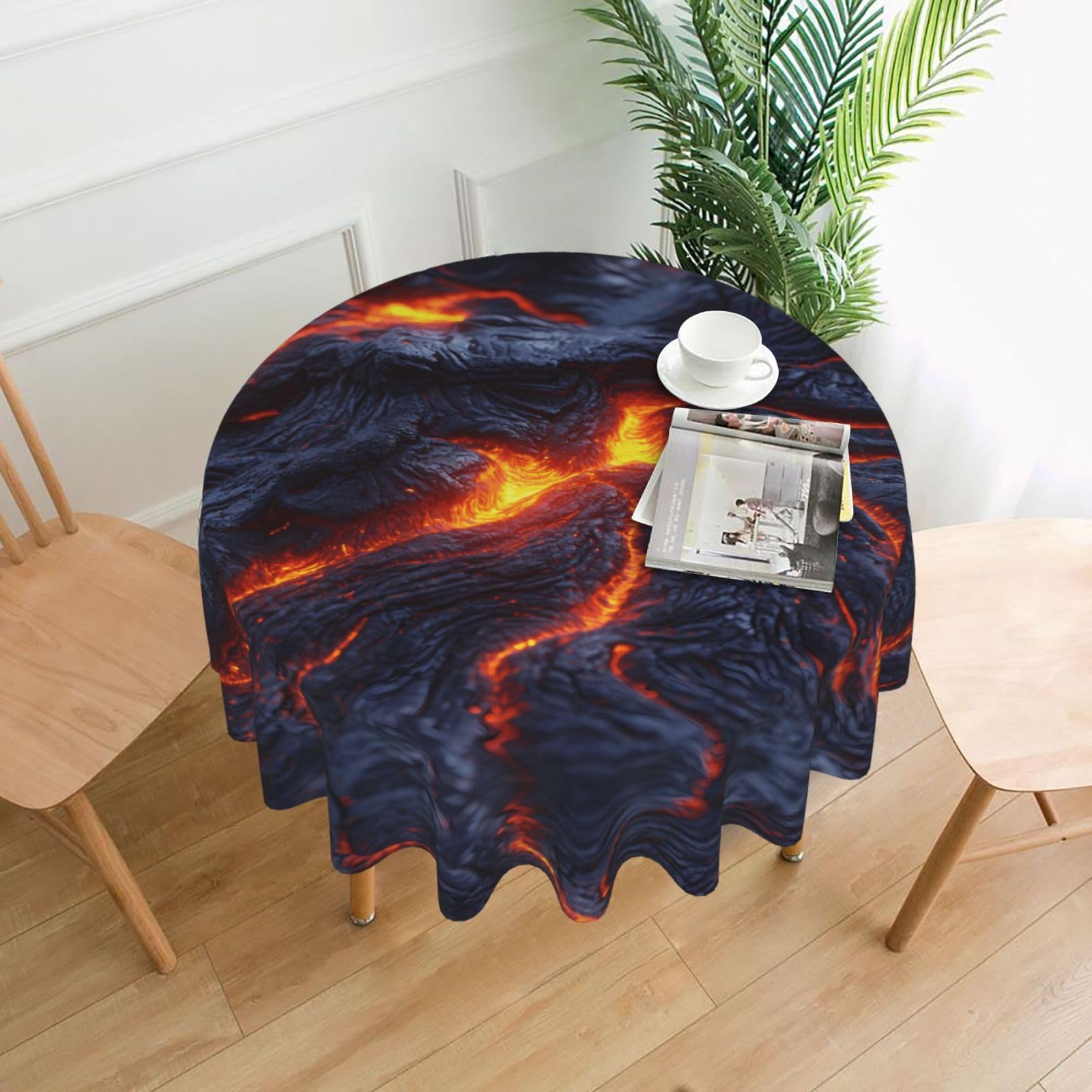 HLBSDM Lava is Flowing Printed Practical Round Tablecloth, Durable, Suitable for Home, Restaurant, Hotel, Gathering, and Decorative Table Covers