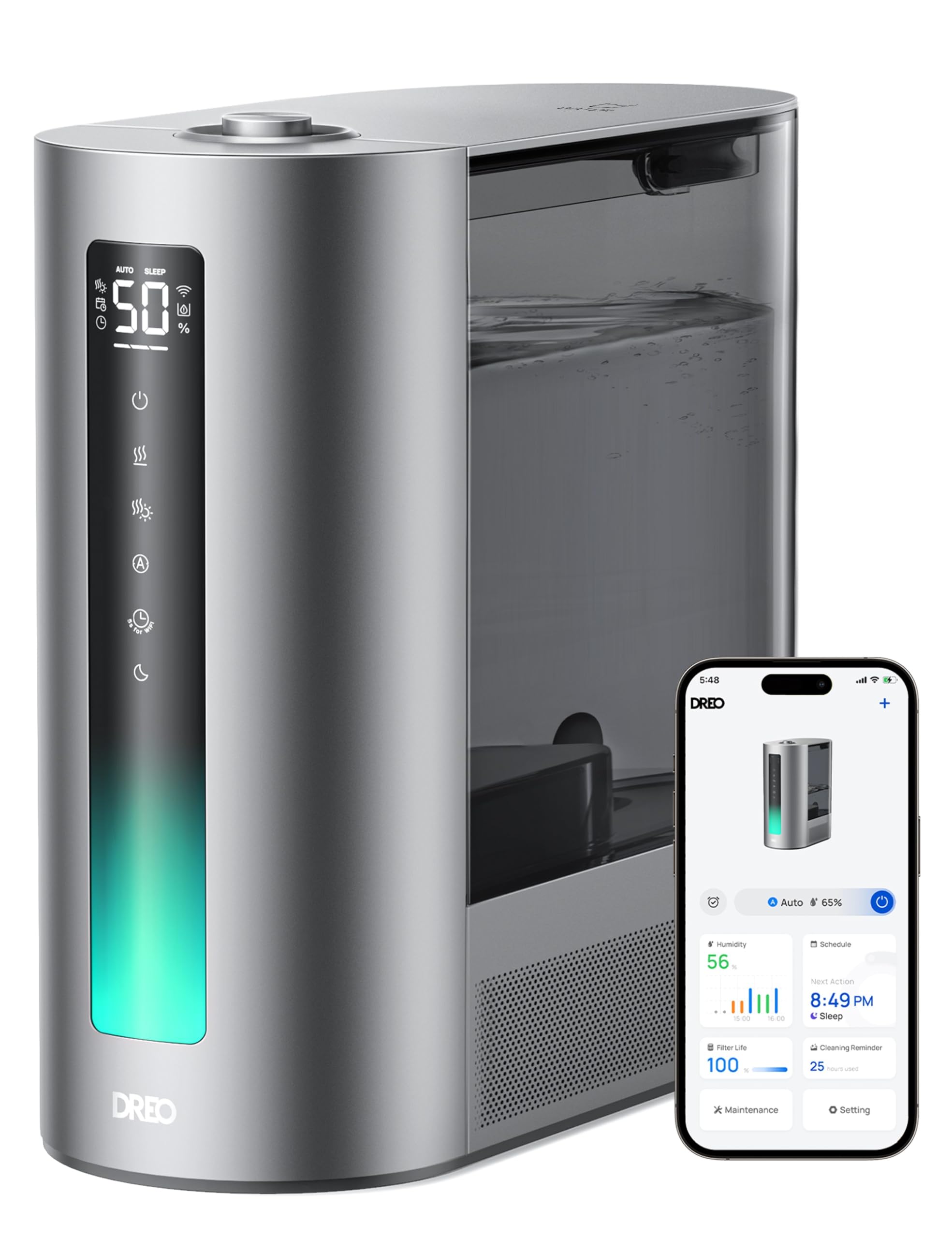 Dreo 6L Humidifiers for Bedroom, Smart Warm & Cool Mist for Large Room, 60Hr Quiet Runtime for Baby, Plant, Humidity Sensor, Indicator Light, 12H Timer, Google/Alexa, HM713SDreo 6L Humidifiers for Bedroom, Smart Warm &…