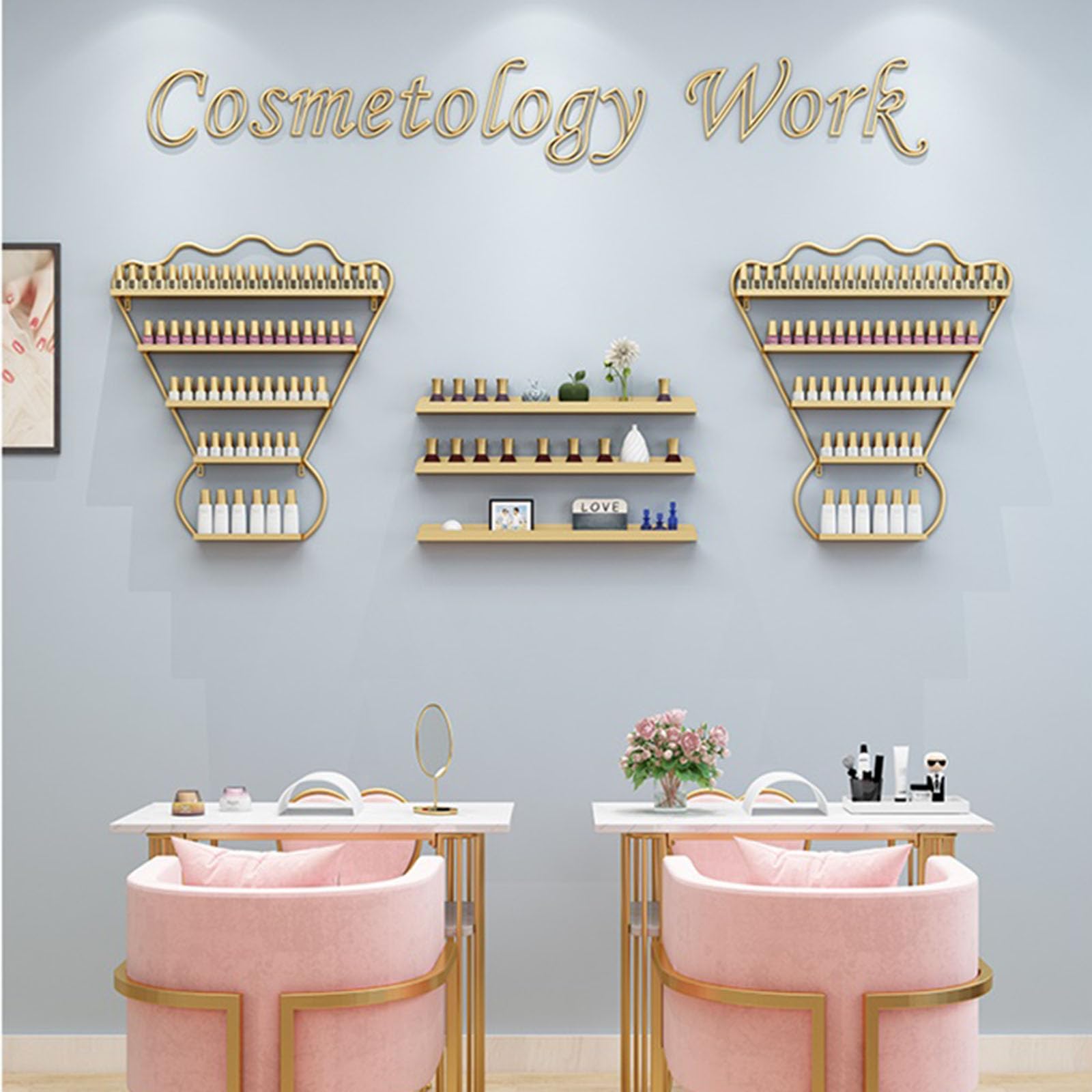 FEITJMMW 5 Pieces Nail Polish Rack Wall Mounted Shelf Nail Polish Display Stand Salon Nail Polish Lipstick Perfume