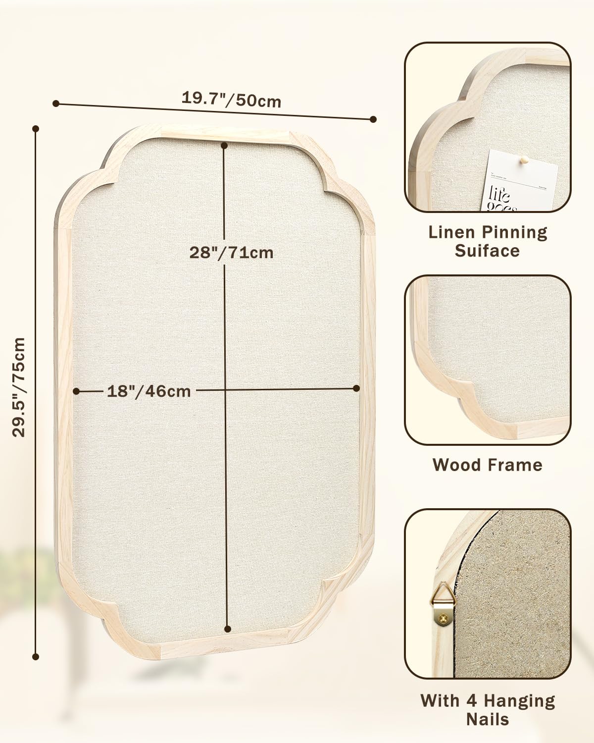 Moderne gewellte Pinnwand, 50,8 x 76,2 cm, rustikale Stoff-Pinnwand, natürliches Holz, dekorative Pinnwand für Bauernhaus, Heimbüro und Visionboard