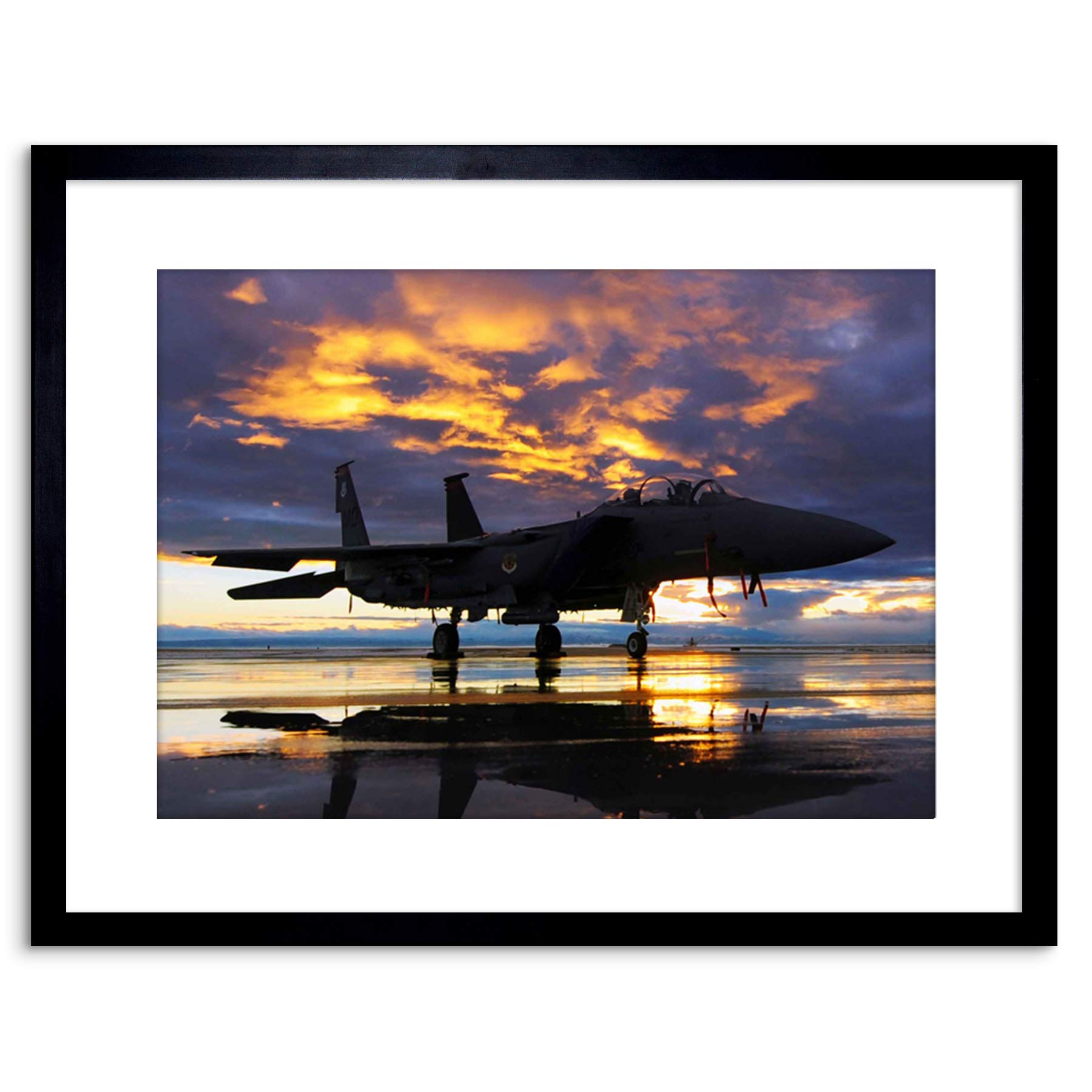 Wee Blue Coo Photo Military Aircraft Fighter Bomber Jet Sunset Framed Wall Art Print