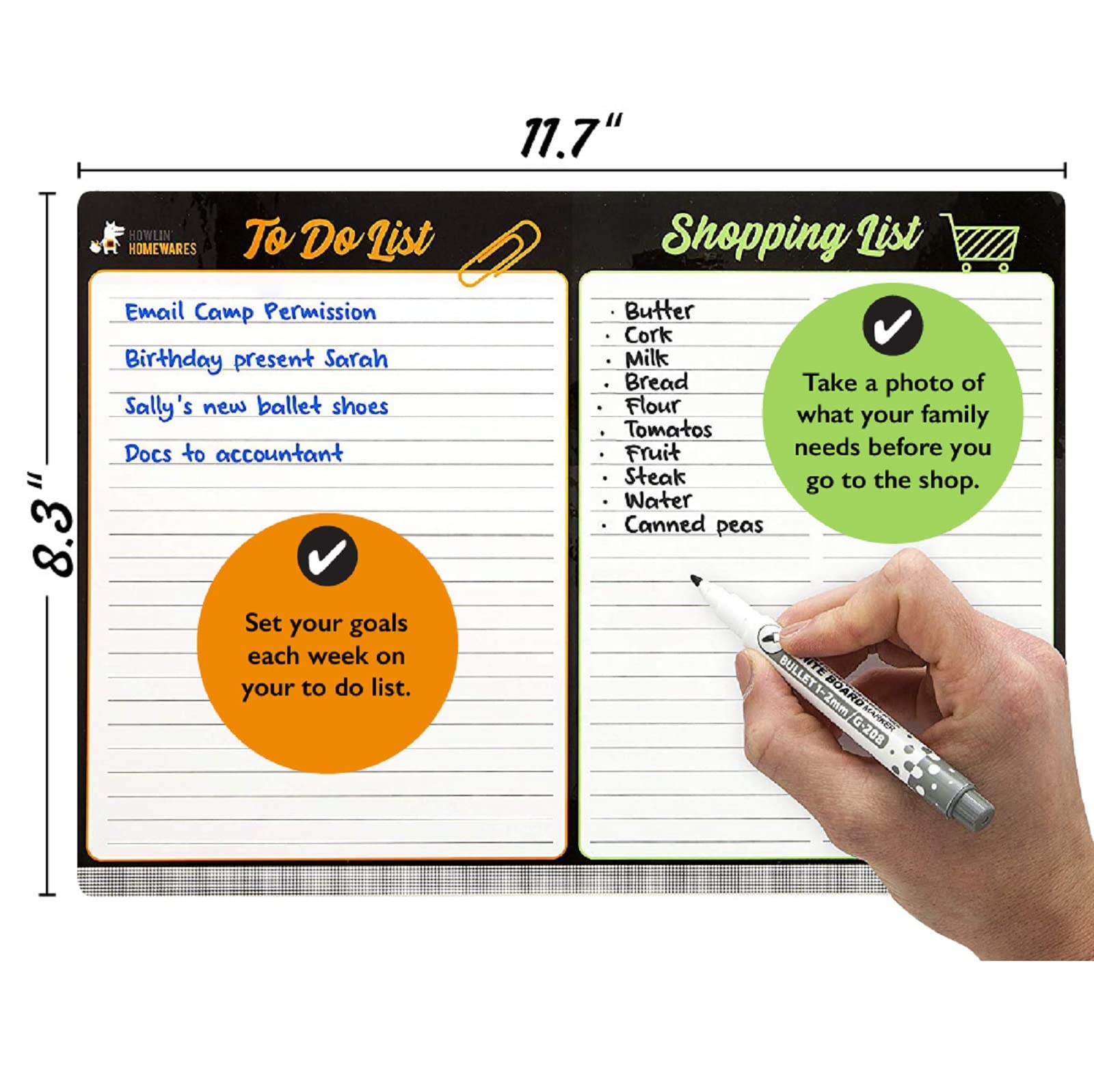 Howlin' Homewares Dry Erase Board for Refrigerator Weekly