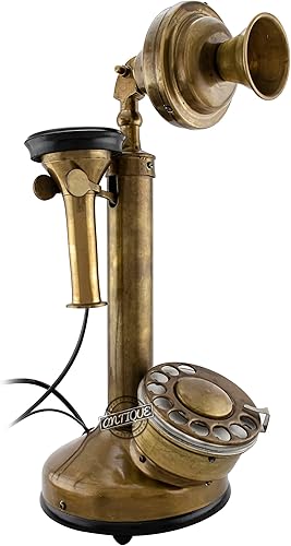 Vintage Candlestick Teléfono con esfera giratoria Teléfono fijo con cable Decoración antigua del hogar (acabado antiguo)