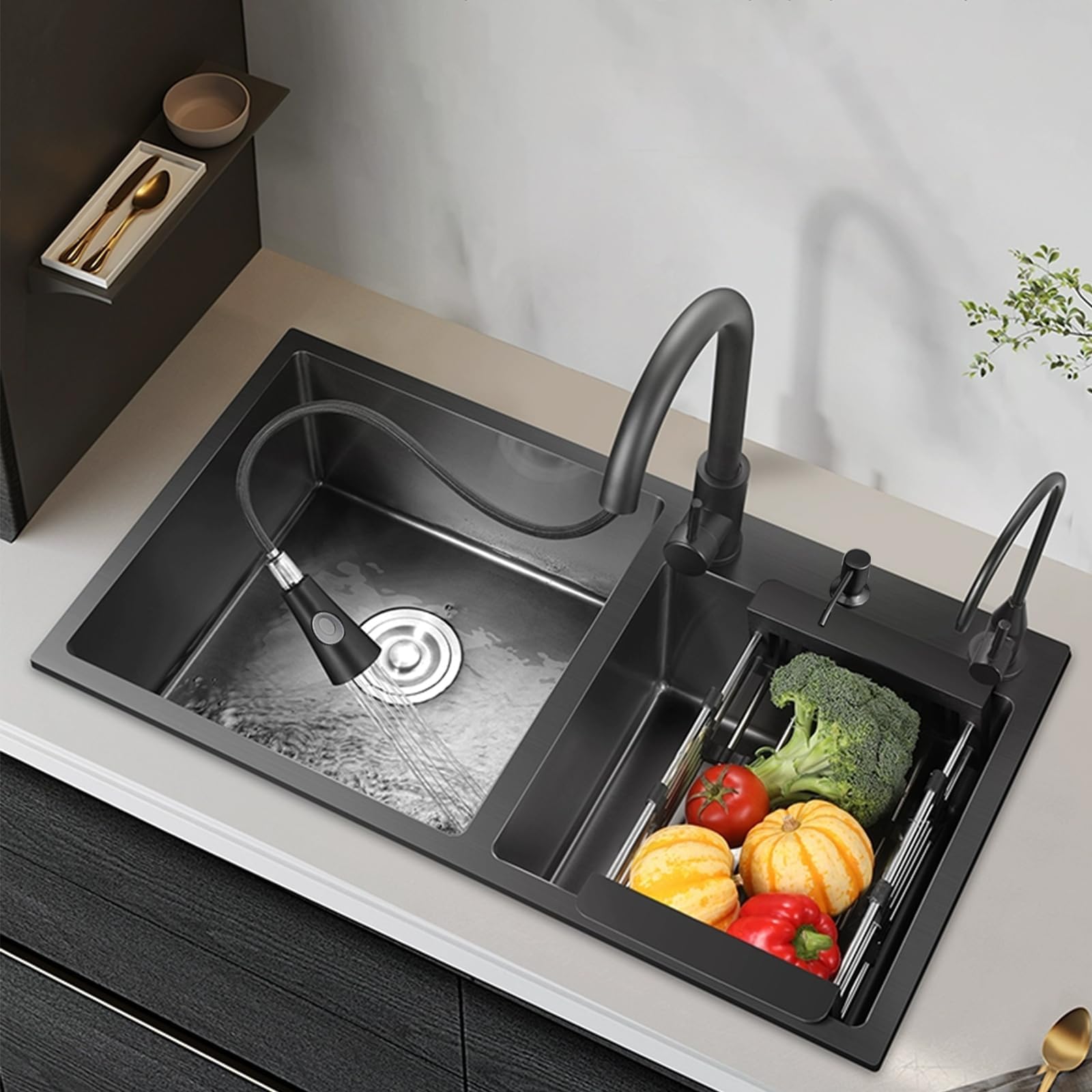 Fregadero KINKIBOS De Acero Inoxidable 304 De 30 X 40 Cm, Fregaderos Pequeños, De Un Solo Tazón, Fregadero De Cocina Empotrado Con Desbordamiento (sin Tubo De Drenaje), 1 Tazón, Cepillado