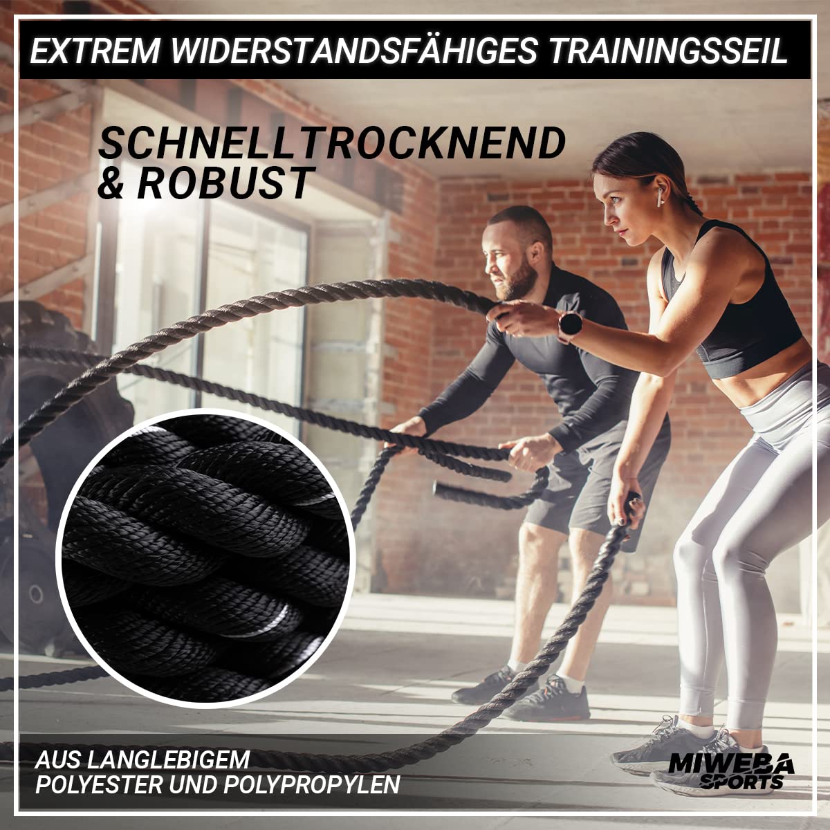 Miweba Sports Battle Rope BR100 | 9m / 12m - Trainingsseil Ø 40 mm - Schlachtseil - Schwingseil - Fitnessseil - Battle Ropes - Fitness Seil - Schlagseil - Schwungseil - Sportseil - Indoor & Outdoor