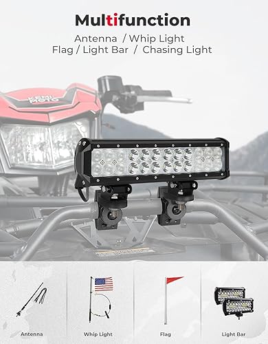 Miniatura 5 de KEMIMOTO Soporte para látigo de ATV, soportes de bandera de luz resistentes para barra de manillar de 0.875"/1"/1.125", soporte de montaje de luz de