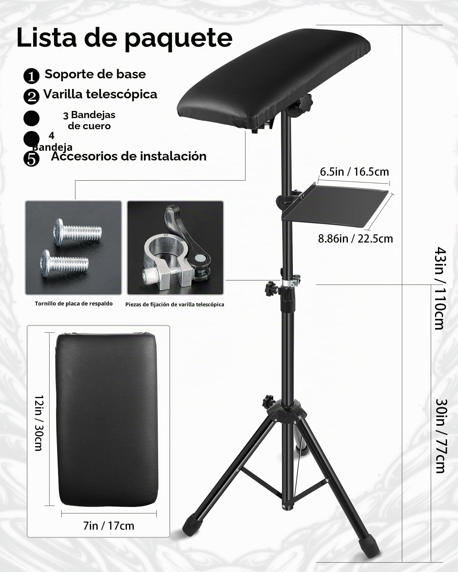 Apoyabrazos Tattoo, Reposabrazos Tattoo Con Almohadilla De Esponja Extendida Y Soporte De Metal, Soporte Para Tatuajes Plegable De Altura Ajustable.