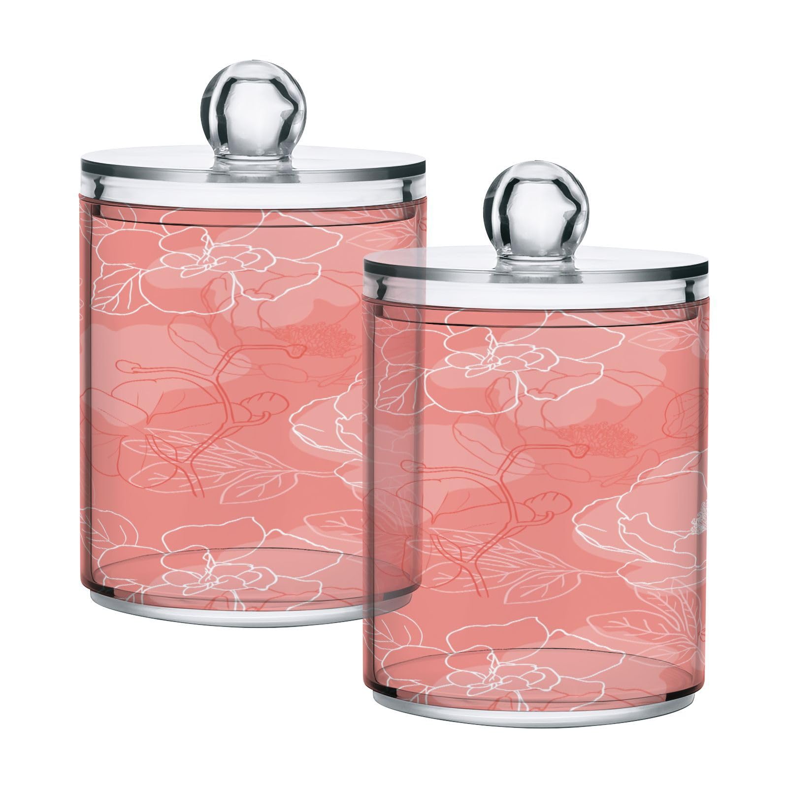 Peonies-pattern Restroom Bathroom Organizers with Lid Qtip Holder Dispenser Apothecary Jars Cotton Balls Pads Swabs Holder Jar 4