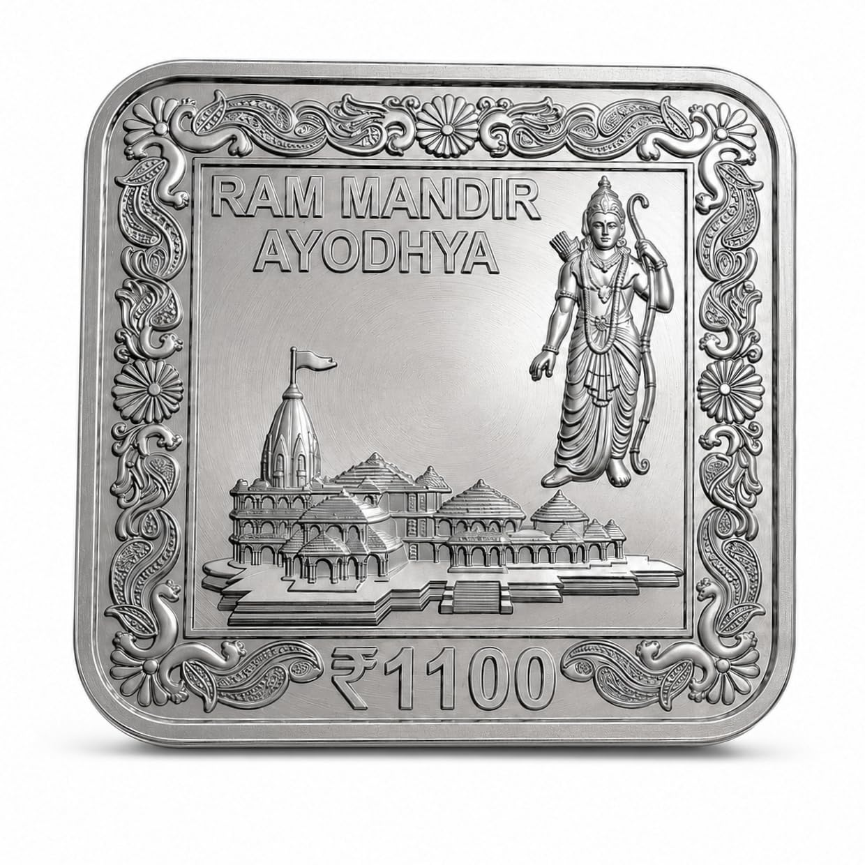 newway 1100 Rupees Ram Mandir Temple, India Silver Plated 100 Grams Coin Bar-picture-30