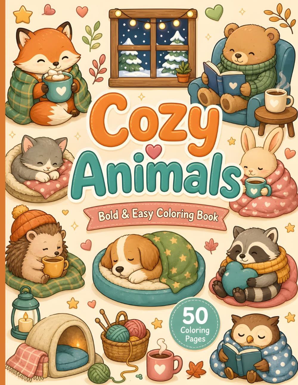 Cozy Animals: Bold & Easy Coloring Book for All Ages (Cozy Coloring Collection)