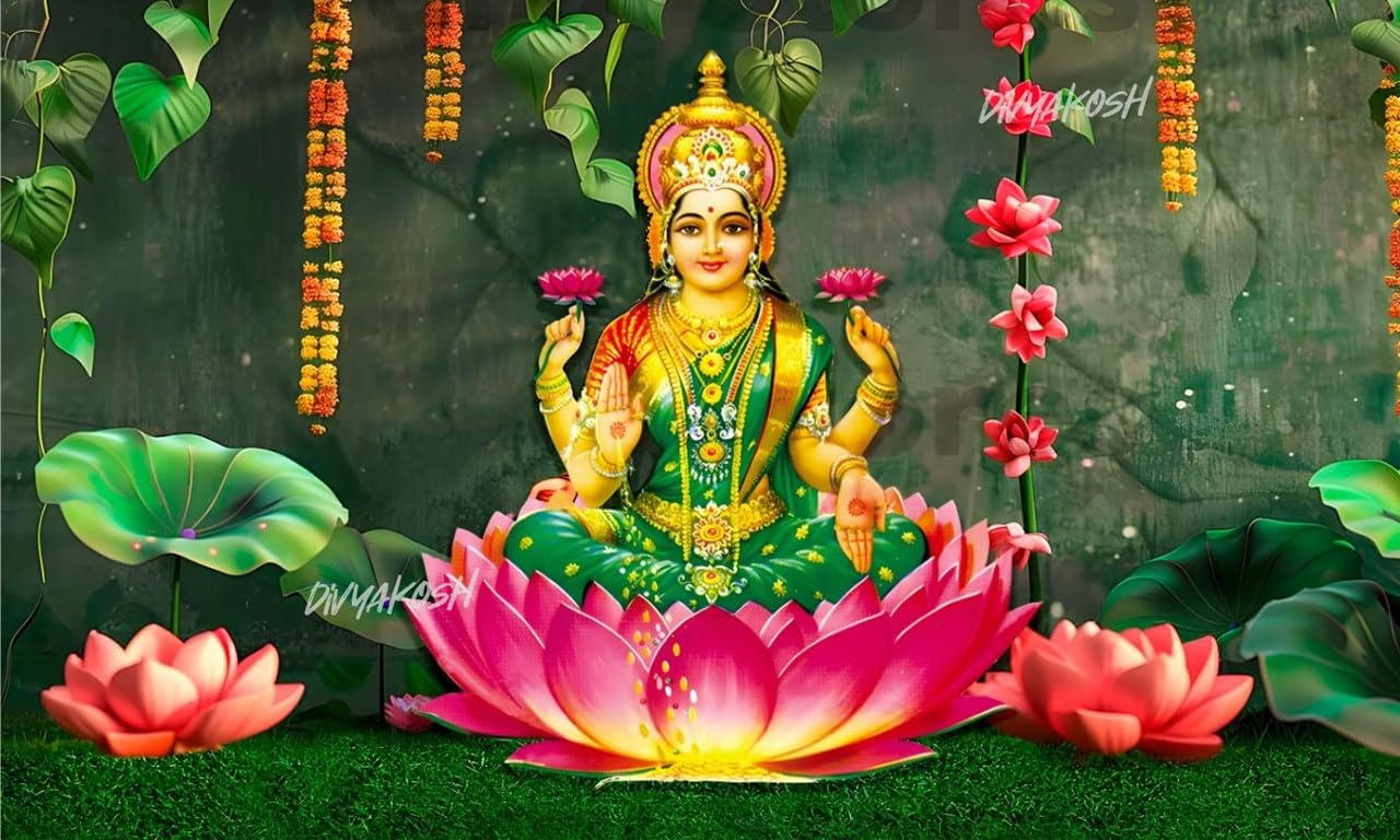 Virushka Background Decoration Lotus & Laxmi Ji Pooja Cloth with Green Leaf and Flowers| Size : (8 x 5) Feet Background Decoration Cloth | Decoration Backdrop Cloth (B0DB7QTP8J) Amazon Price History, Amazon Price Tracker