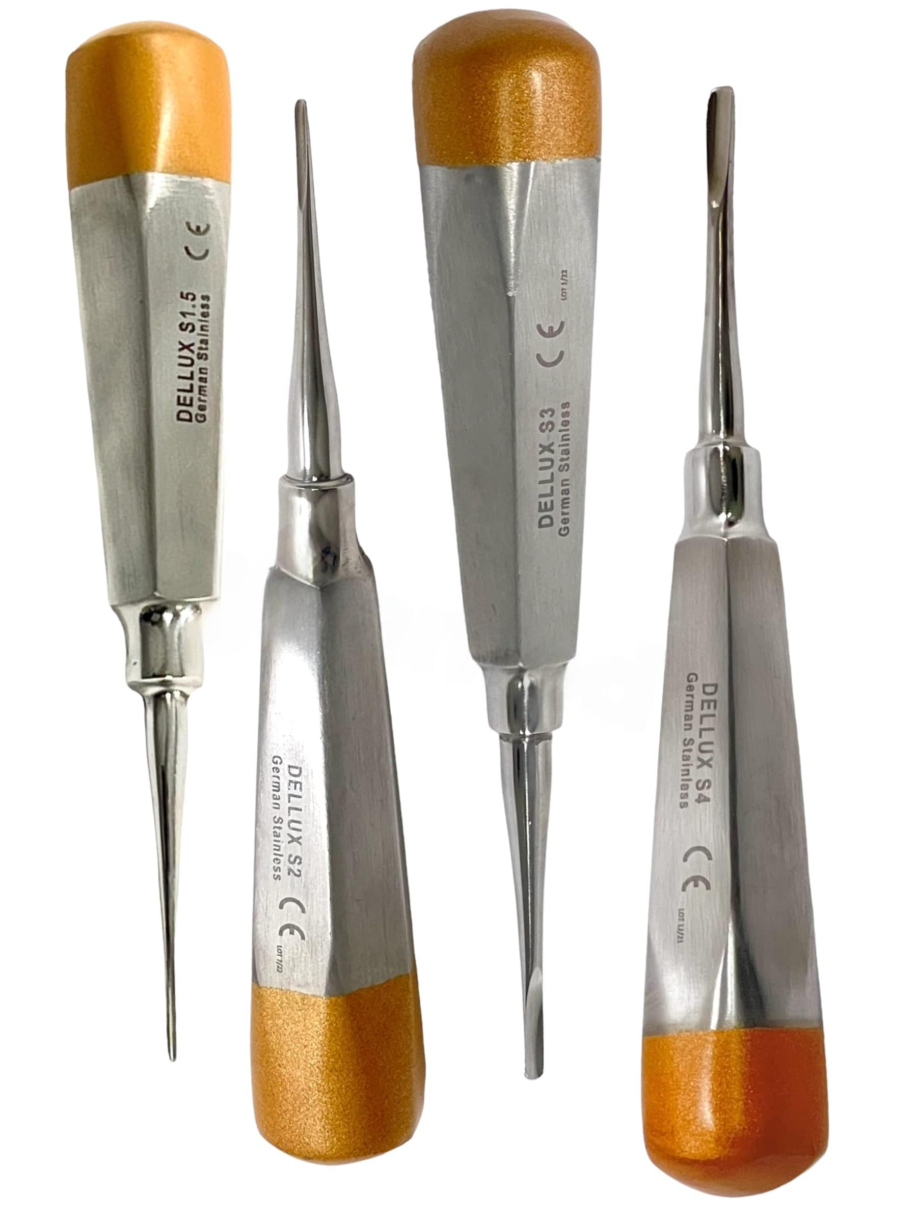 ArTlAb-Premium Dental Elevators Etracting Extraction Osteotome Periotome Luxating Elevator Apical Spade Cryer Proximator Elevator Oral Implant, Root Extraction (Luxating Set of 4 Gold Straight)