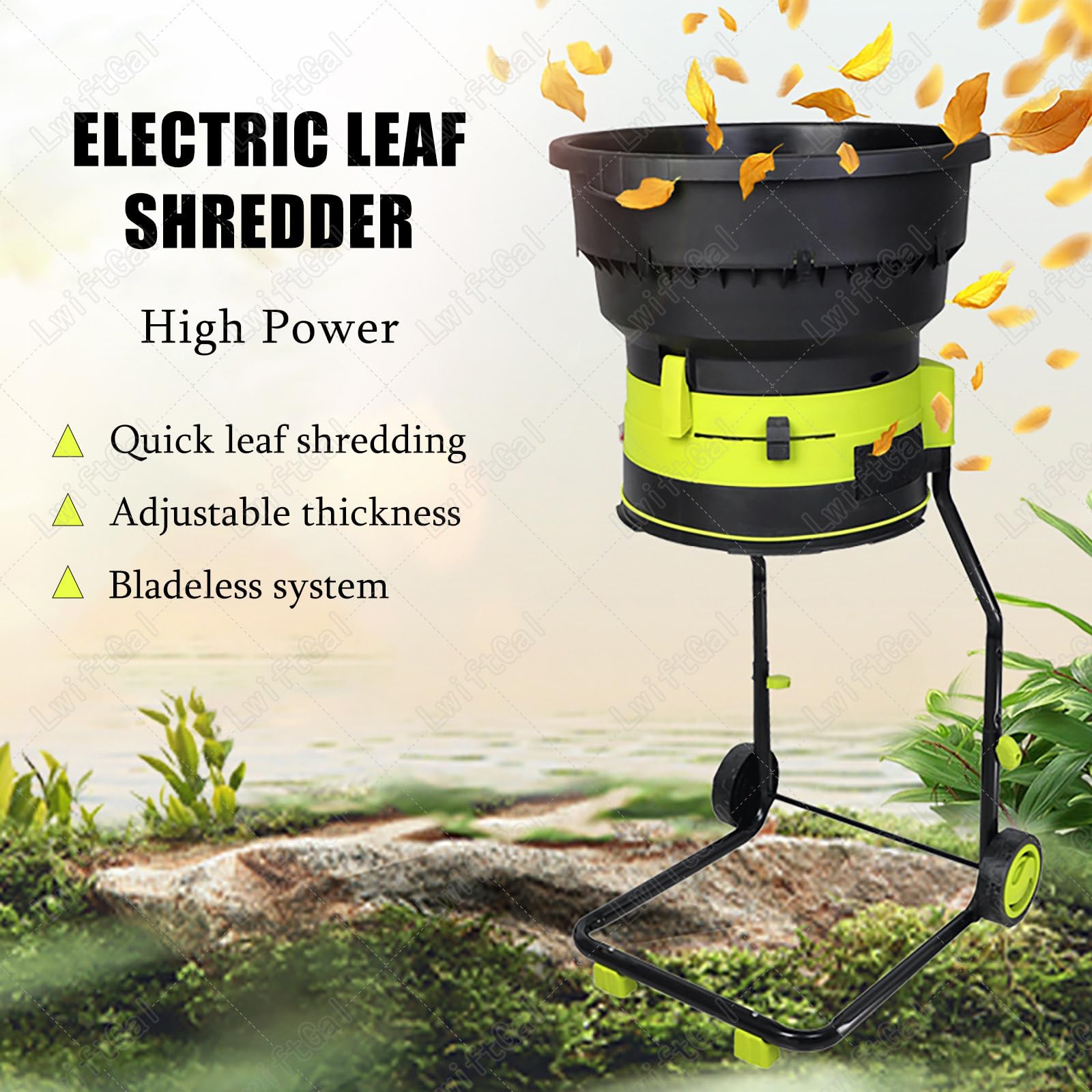 Trituradora de abono de hojas, desfoliador eléctrico de 2500 W, trituradora de jardín de 8000 rpm con ruedas y bolsas de almacenamiento para limpieza de patio