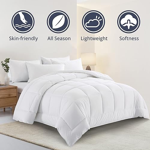 Miniatura 2 de puredown Edredón acolchado alternativo de plumón de peso medio durante todo el año para cama tamaño matrimonialqueen 90 x 90 pulgadas blanco