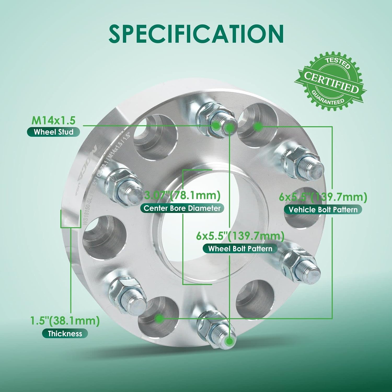 MOCA 2PCS 1.5" Wheel Spacers 6x5.5 to 6x5.5 Bolt Pattern 78.1mm Hub fit 95-21 for Chevrolet Tahoe, 92-22 Silverado 1500, 15-21 Suburban, 07-13 Avalanche, 02-06 Avalanche 1500, 03-14 Express 1500
