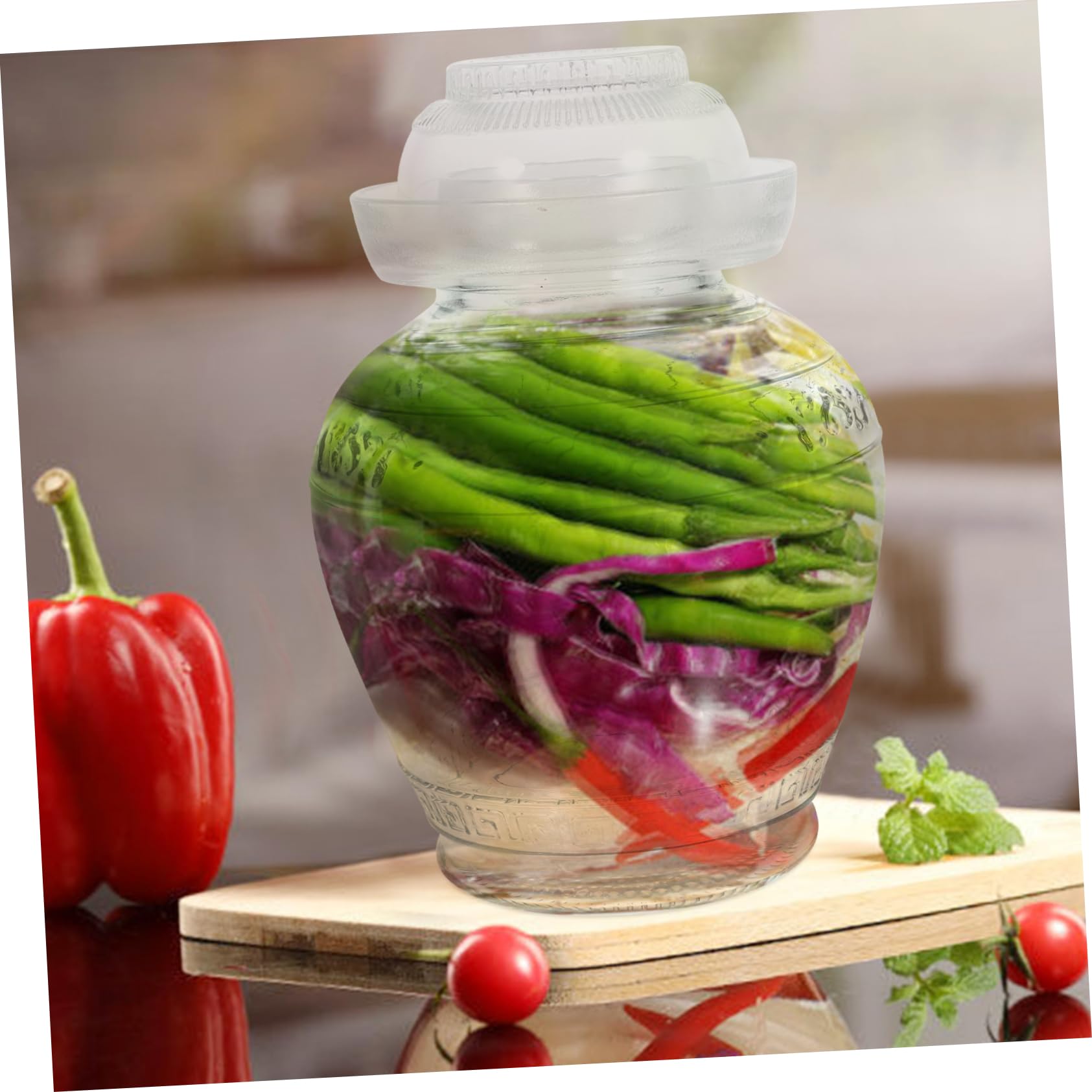Cabilock Glass Containers Recipientes para Kimchi de Encurtido de con Tapa de Fermentación para Almacenamiento de Alimentos de Alba?il para Ensalada para Botella de Frasco Fermentaciones