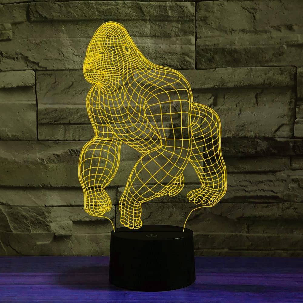 ZOUSSIQI Lampe De Nuit Singe Gorille 3D Illusion Led Interrupteur Tactile Changeant De Couleur Lampe De Table Décoration De Bureau Base Plate Acrylique Câble USB Cadeau D'Anniversaire Jouets D29-1498