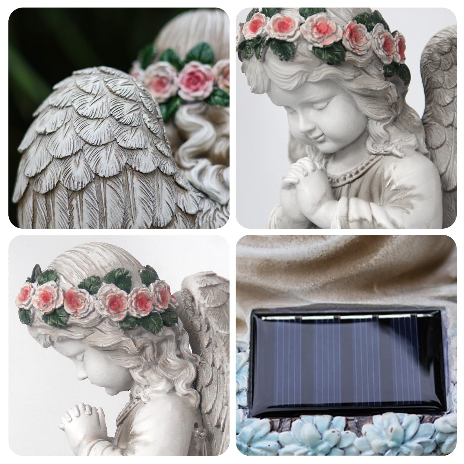 Betender - Estatua solar para jardín (LED, 20,5 cm, estilo 1) | La luz LED se ilumina automáticamente en la oscuridad, resistente a la intemperie para cementerio, jardín y terraza