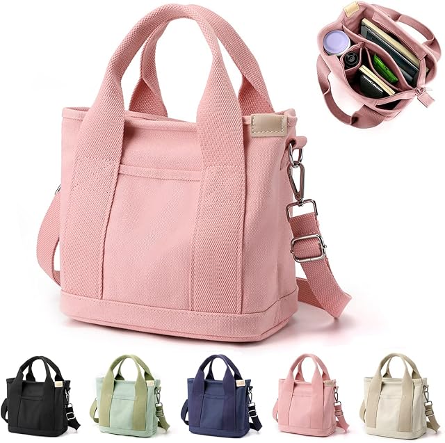 YILCER Multi-Pocket Tote Bag with Zipper, Canvas Japanese Handmade Handbag with Compartments, Multifunction Satchels Bag for Women Ladies Univisity School Work Travel