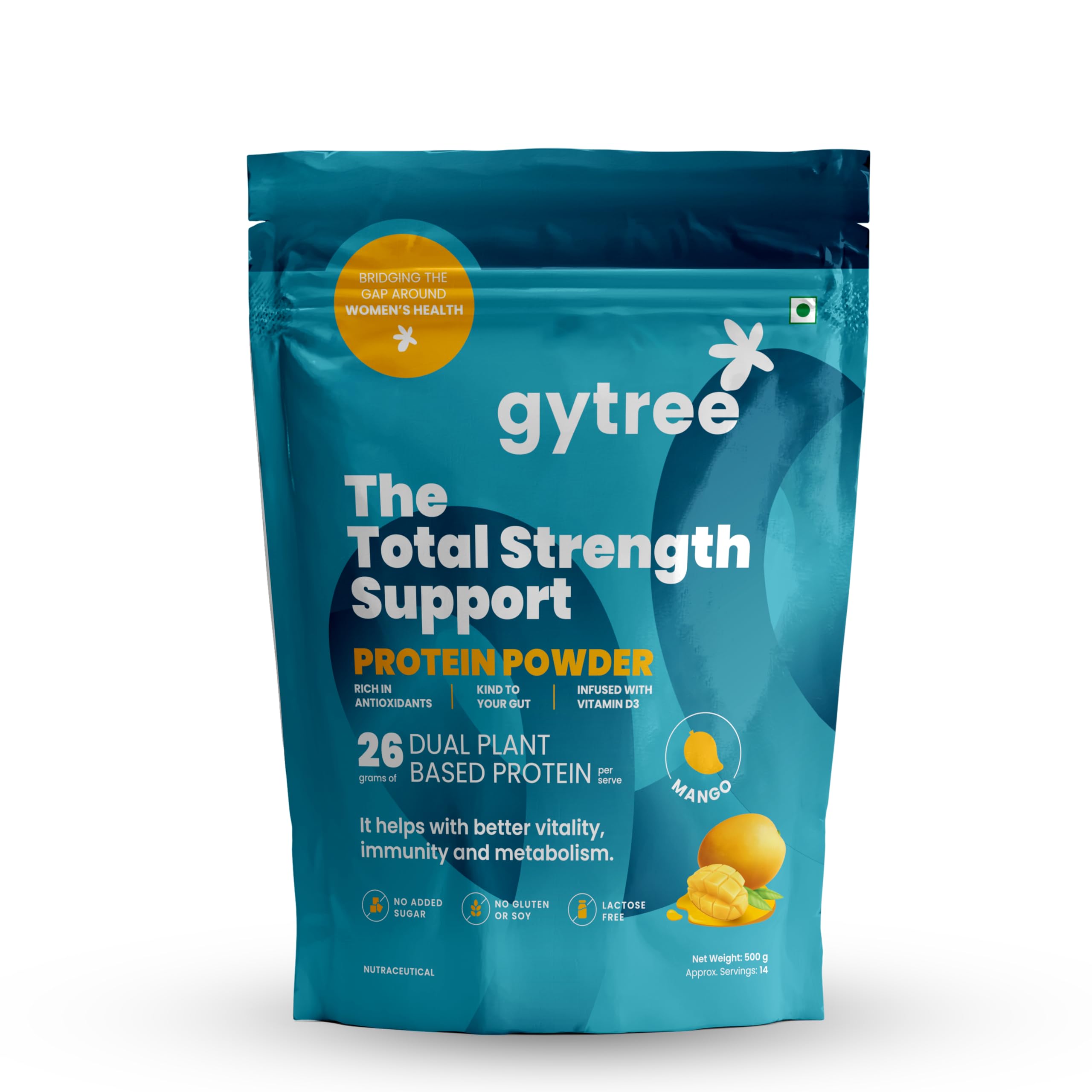 Gytree Protein Powder For Women | Vegan Dual Plant-Based Protein | 26 Gm of Pea & Brown Rice Protein | Helps Reduce with Weight Loss, Helps Reduce Bloating, Boosts Immunity & Metabolism (Mango, 500g) (B0D41M1V8D) Amazon Price History, Amazon Price Tracker
