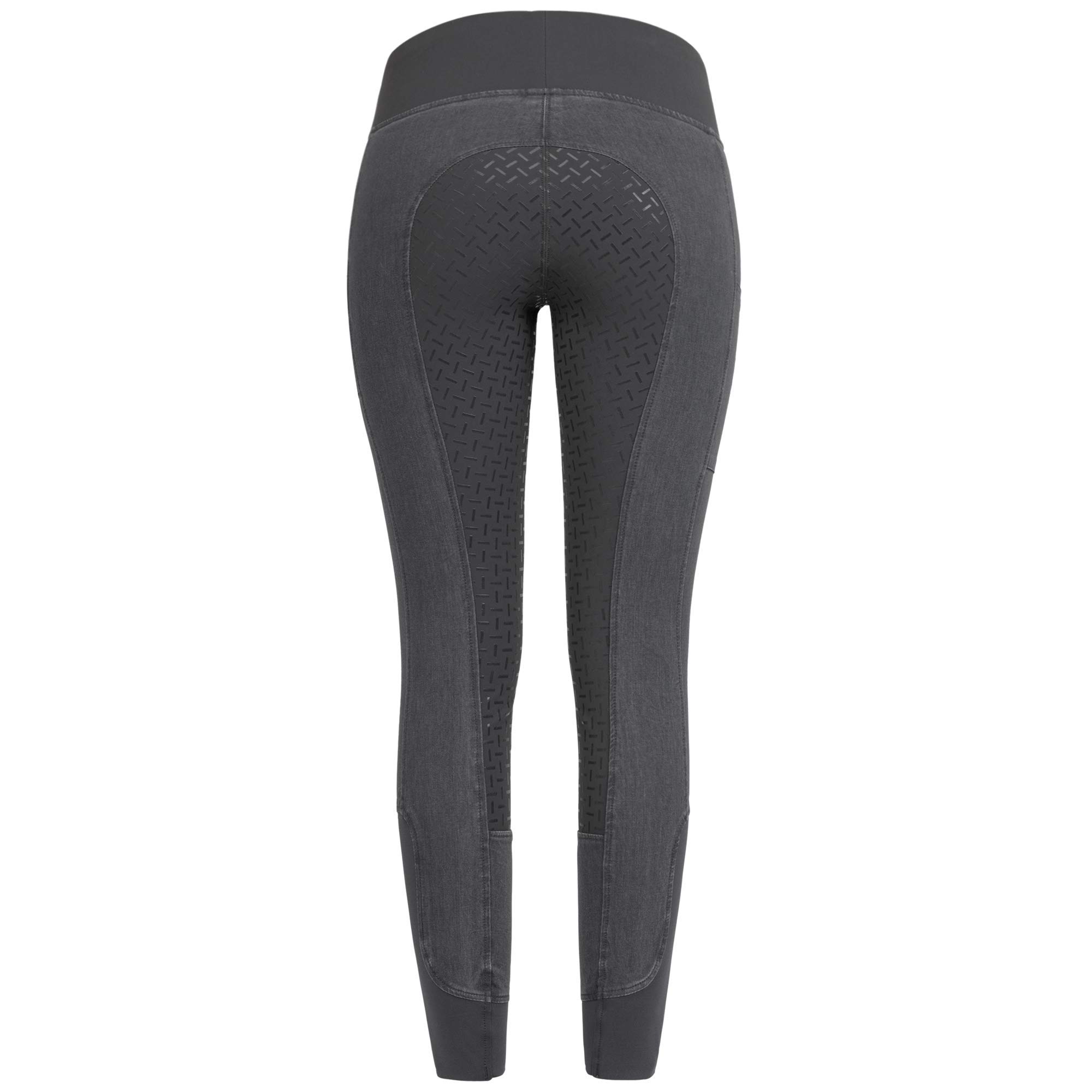 RIDERS CHOICE RidersDeal - Leggings da Equitazione in Denim da Donna con Finiture in Silicone e Tasca per Cellulare, Collezione RidersDeal