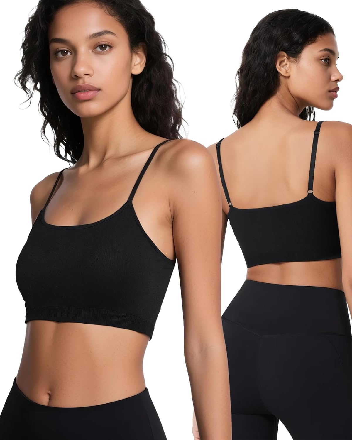 Women Sports Bras Adjustable Spaghetti Strap Bralettes, Scoop Neck Wireless Padded Tank Top Workout Yoga Top Basic Camisole