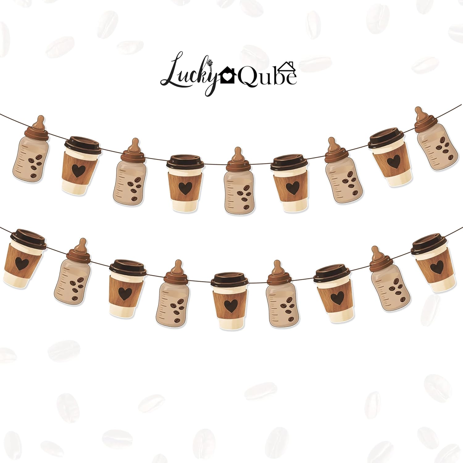Coffee Theme Baby Shower Banner Pre-strung A Baby is Brewing Baby Shower Decorations LUCKYQUBE 2PCS Brown Double-sided Baby Bottle and Coffee Cutout Banners for Gender Reveal Party Supplies