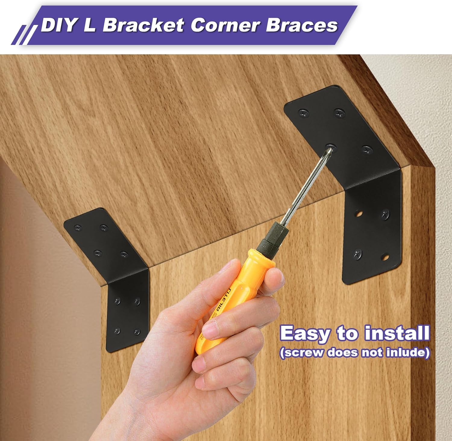 20pcs Heavy Duty 3x3x1.5in Steel L Bracket - Black 90 Right Angle Joist Shelf Brackets for Furniture & Timber