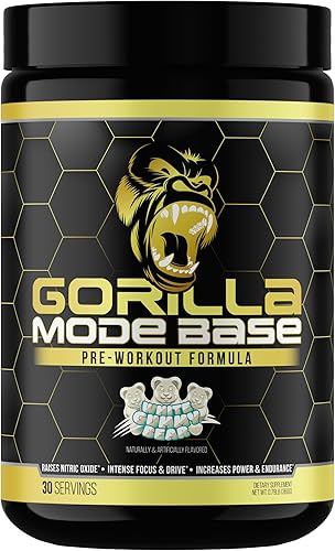 Gorilla Mode Base - Preentrenamiento - Aumenta el óxido nítrico, enfoque y conducción intensos, resistencia, potencia, L-citrulina, L-tirosina,