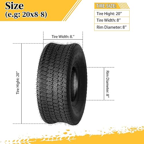 Miniatura 3 de AutoForever Juego de 2 neumáticos para cortacésped de 20 x 8.00-8 pulgadas, 20 x 8 x 8 pulgadas, para tractor de jardín, carrito de golf, sin