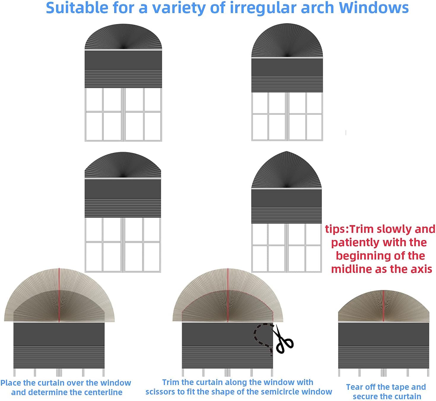JDALL Half Circle Cellular Honeycomb Pleated Blinds for Half Circle Arch Window Half Round Window, Light Filtering Fabric Arch Shade, Quick Fix and Easy to Install (Radius:24”, 2PCS, Yellow)