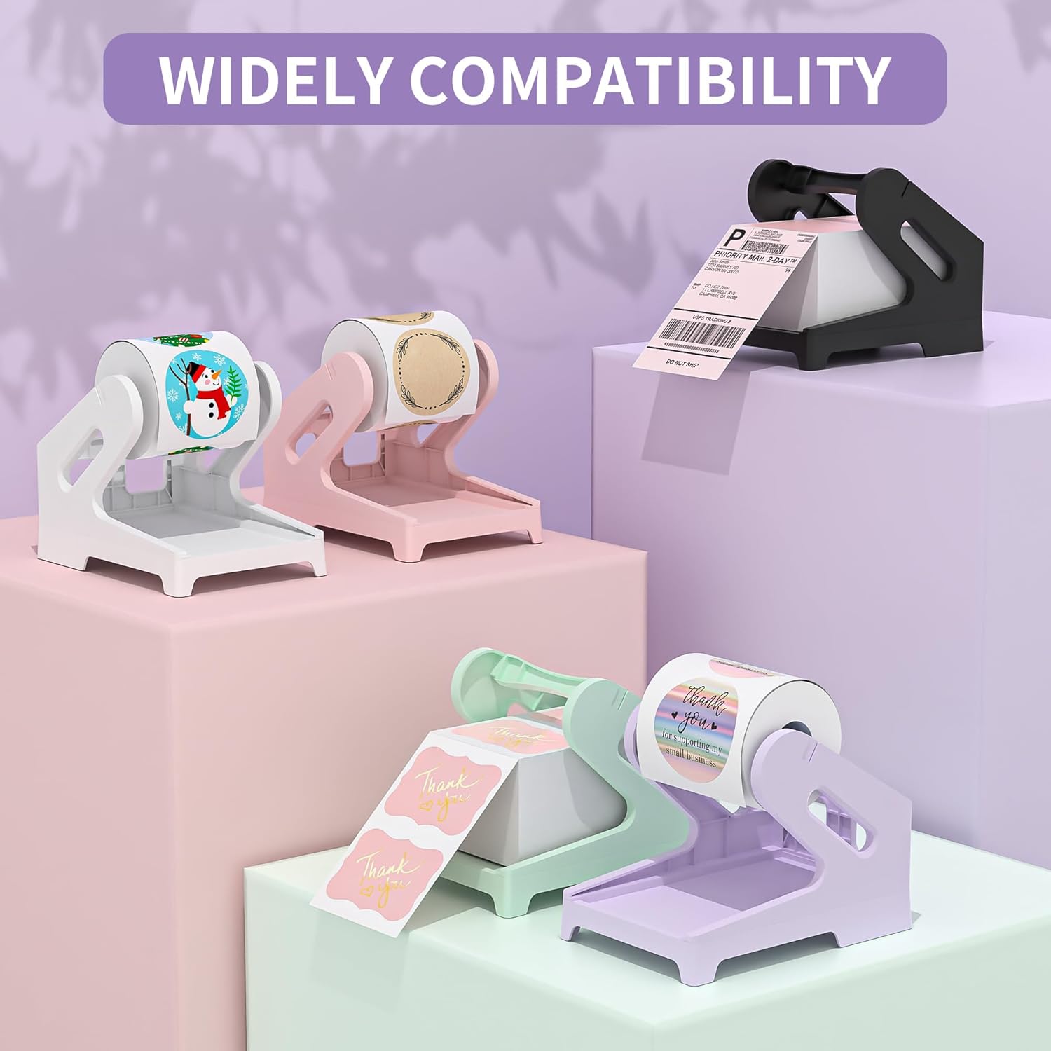 PONNOR Label Holder Thermal Label Holder for Rolls and Fanfold Labels Shipping Label Stand Desktop Printer DIY Accessory Supplies for Home, Office (Fresh Purple) - Image 5