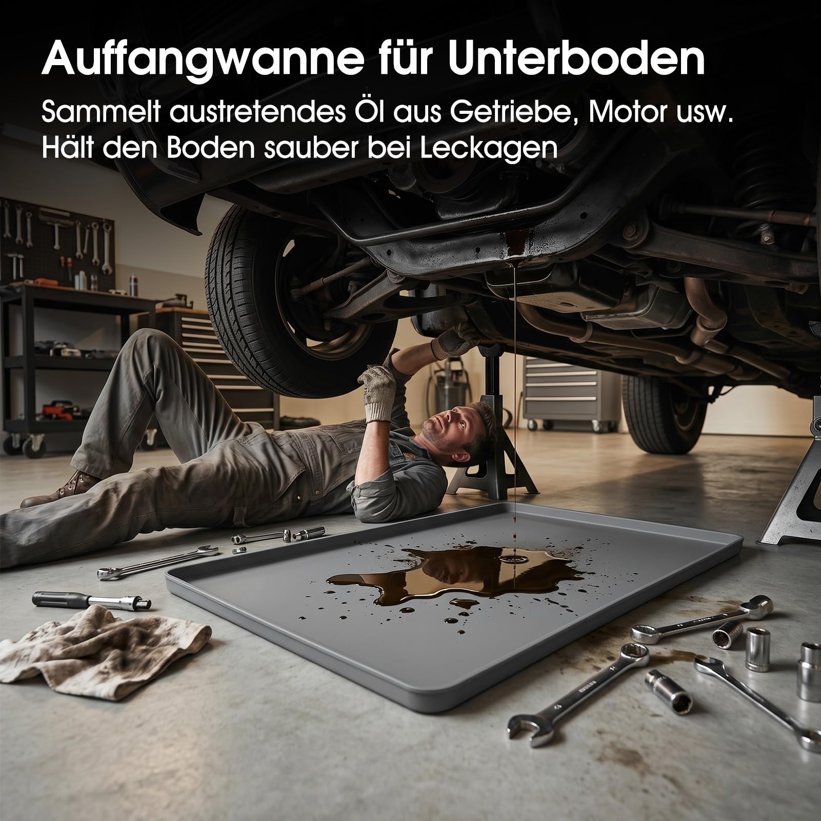 86x56cm Silikon Ölauffangwanne Auffangwanne Faltbar Flexibel Rissfest Anti-Leck Mehrzweck Garage Werkstatt Reise Auto Reparatur Öl Auffangmatte Unterbodenschutz Werkzeug Unterlage