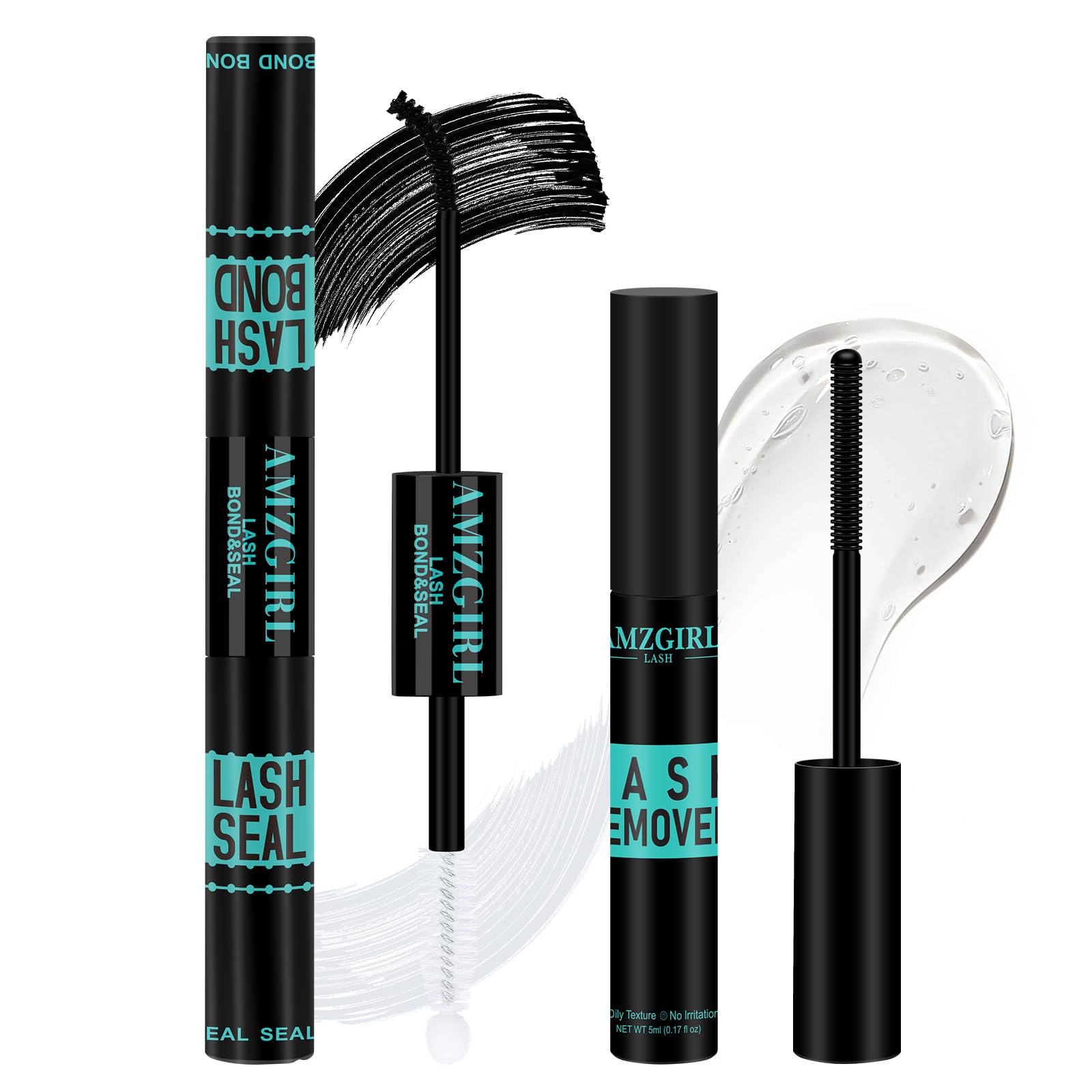Lash Bond and Seal and Remover Kit Clusters Eyelash Glue Remover Waterproof DIY Eyelash Extensions Glue Strong Hold 48-96 Hours Oil Lashes Remover Fast Remove Residue(Bond &Seal Remover)