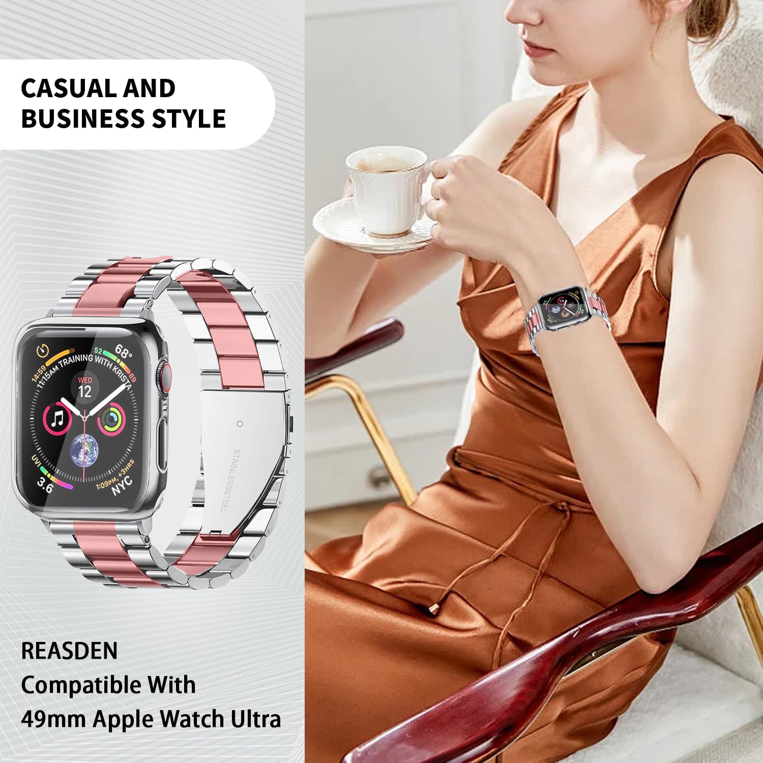 Stainless Steel Band and Case Compatible With Apple Watch Iwatch Ultra Series 11 10 9 8 7 6 5 4 3 2 1 SE 49mm 45mm 46mm 44mm 42mm 41mm 40mm 38mm,Men Women Classic Classy Metal Business