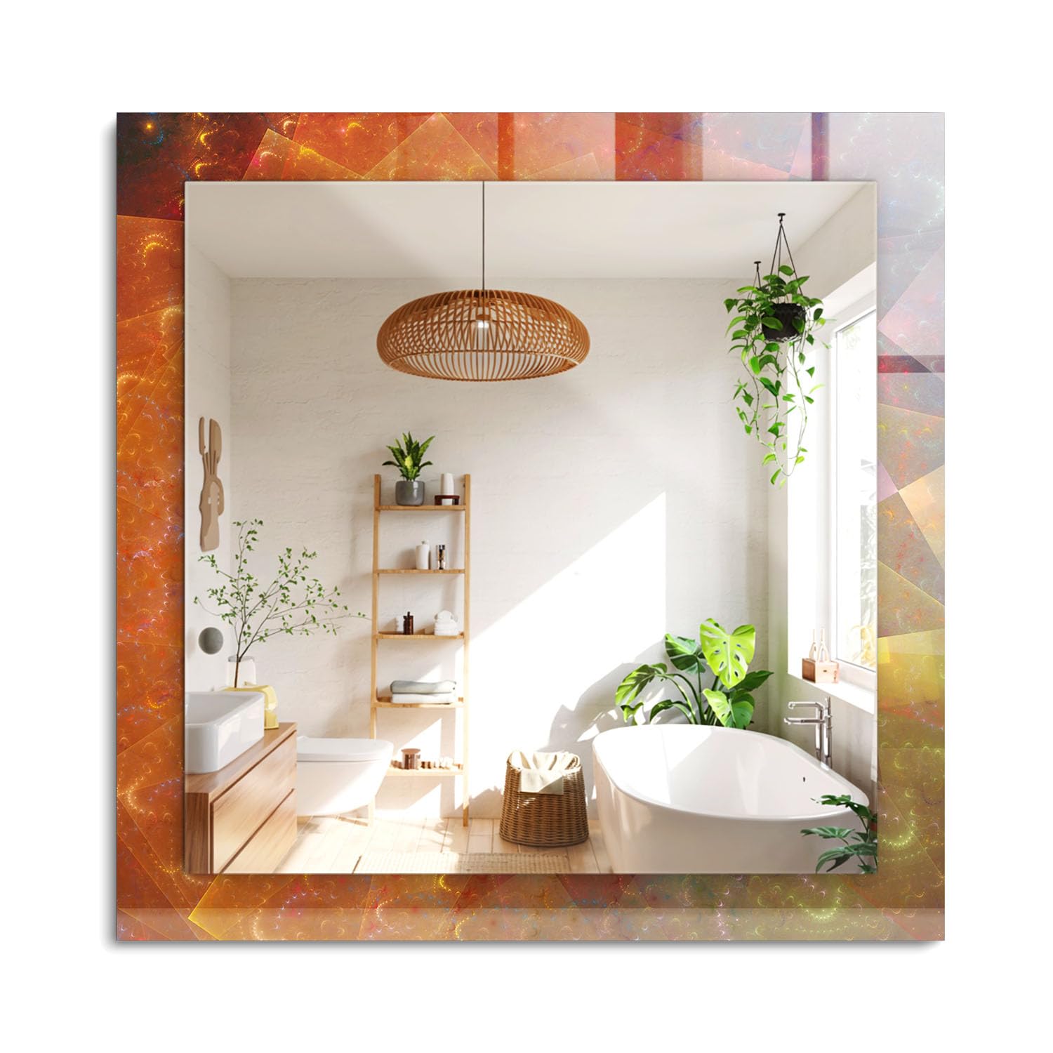 Cadre en verre imprimé chic et miroir mural d'exception 60x60cm
