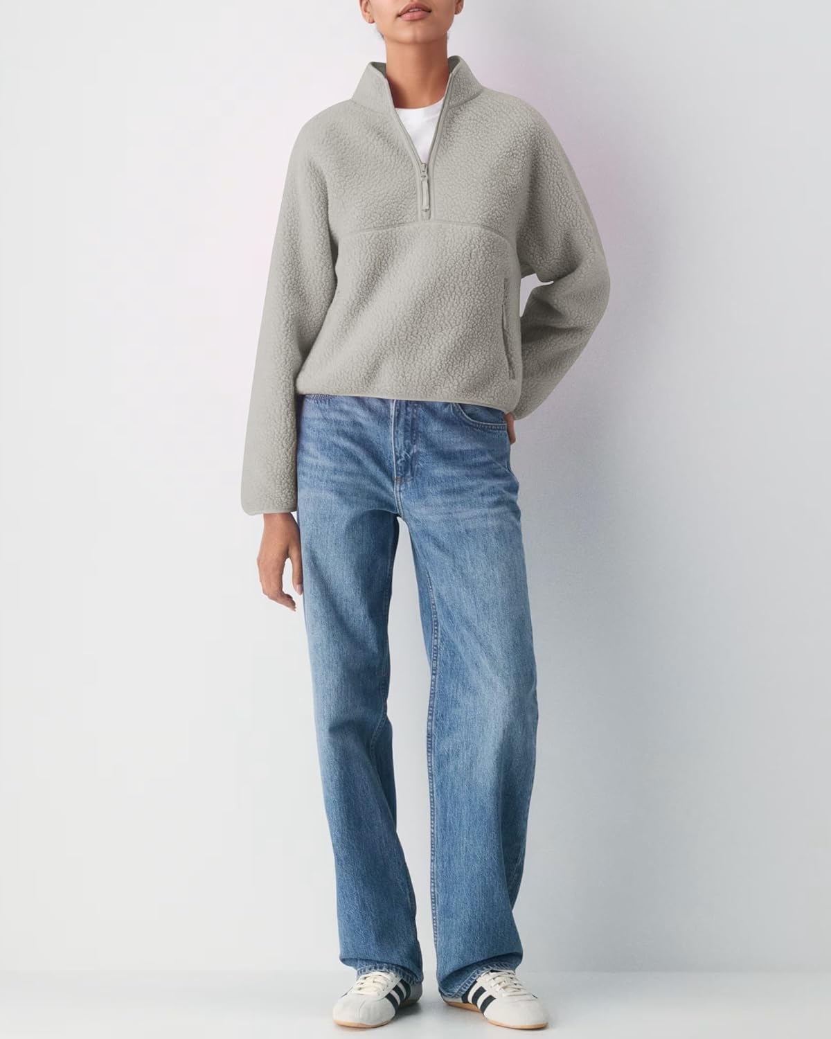 Locachy Women's Lightweight Half Zip Warm Fleece Sweatshirt Fall Winter Cozy Pullover Tops with Zipper Pockets - Image 4