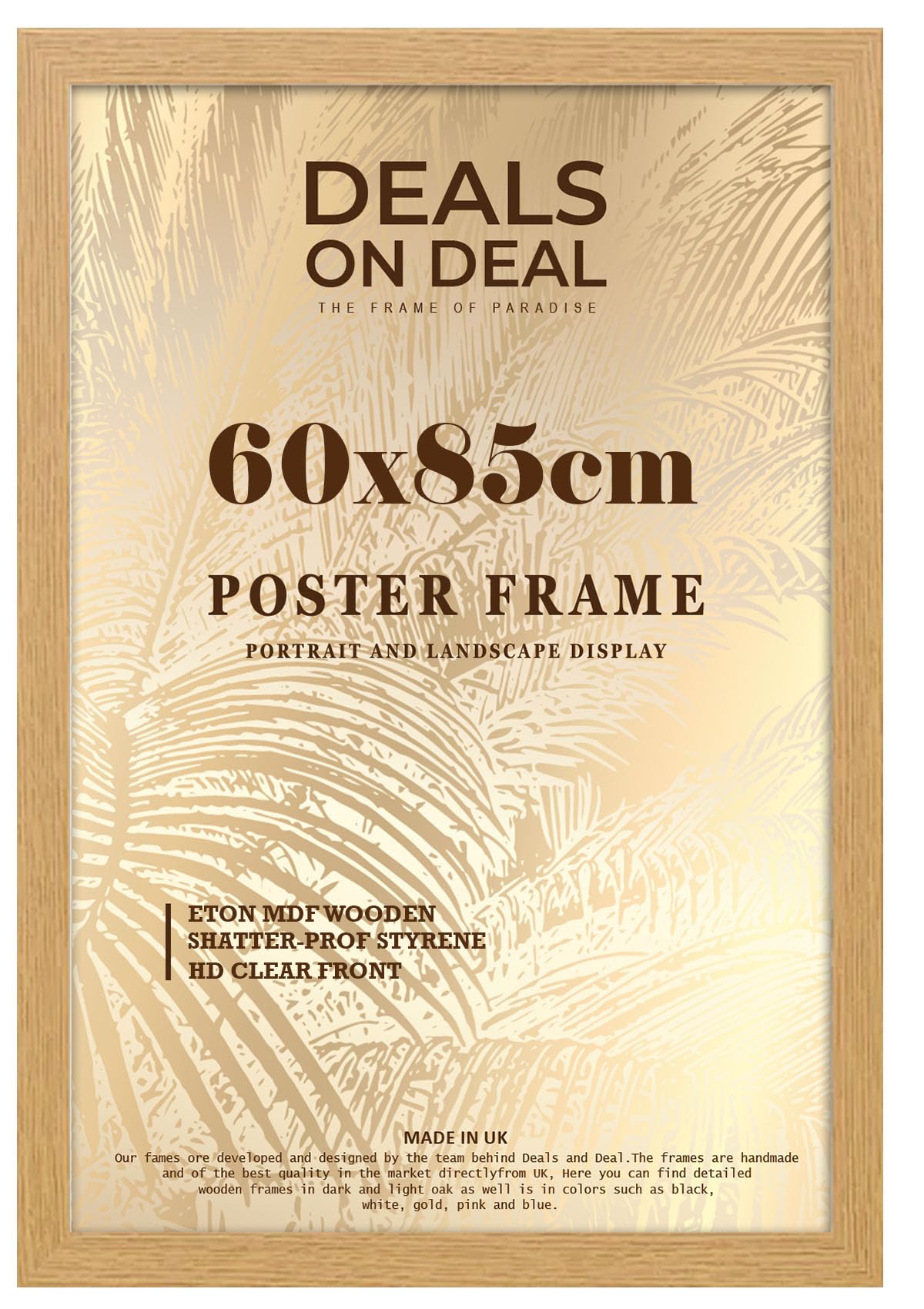 DEALS ON DEAL® Large Oak Poster Frame 85x60 cm Picture Frame Jigsaw Puzzle | Mdf Wooden 60 x 85 cm | Solid Mdf Hd Clear Front | Vertical or Horizontal