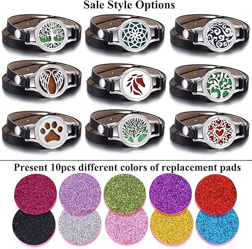 Miniatura 8 de Pulsera difusora de aceites esenciales, correa de cuero negro, regalo único para mujeres, niñas en cumpleaños y Navidad, regalos económicos para