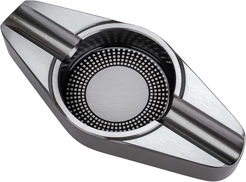 Metal Cigar Ashtray with Dual Holders - Large Basin for Indoor & Outdoor Use -