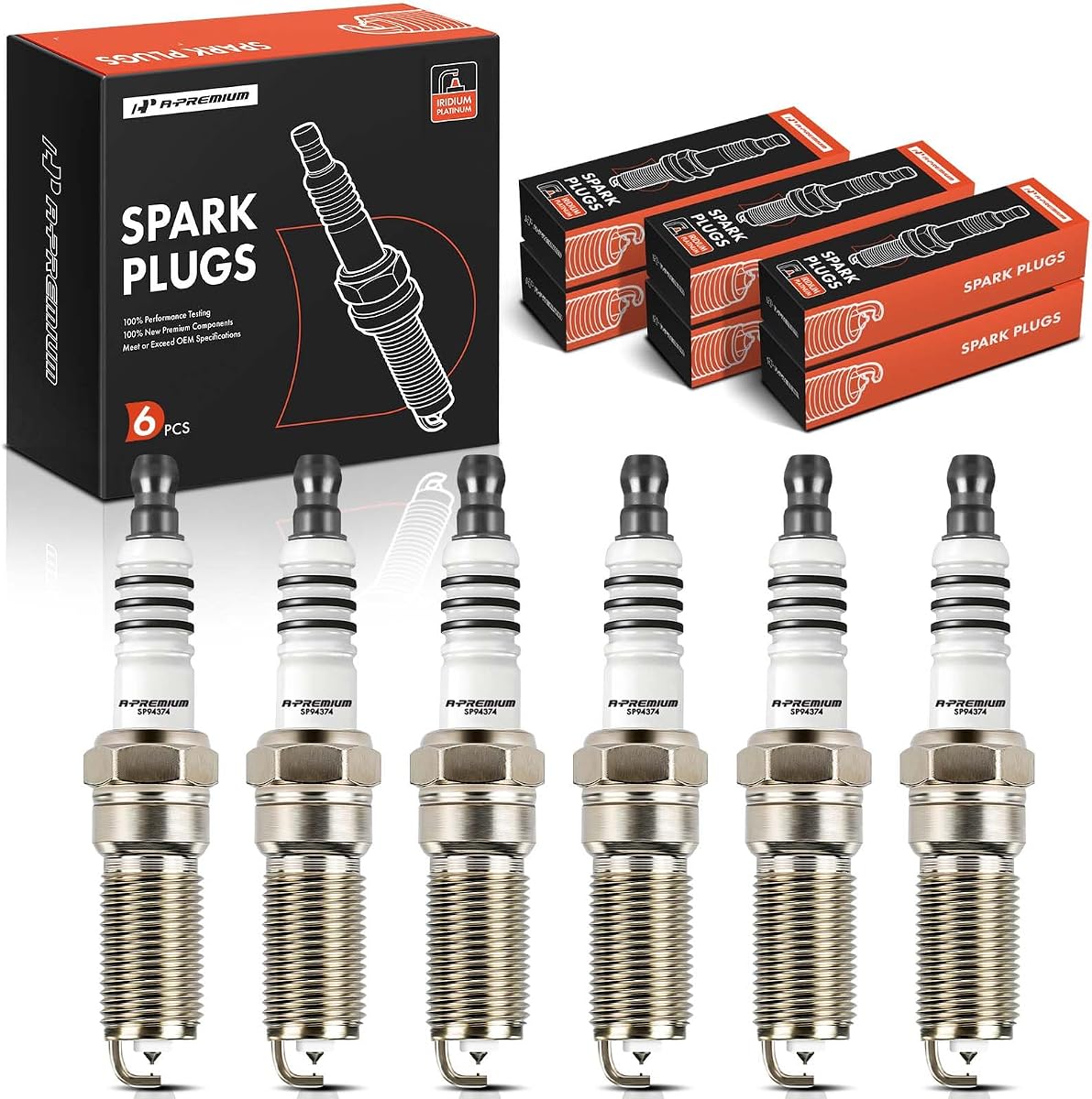A-Premium Iridium Platinum Spark Plugs Pack of 6, Fine Wire, V6 Engine | Compatible with Ford F-150, Explorer, Expedition, Taurus, Flex, Transit-250, Fusion, Transit-350, Transit-150 & Lincoln MKS