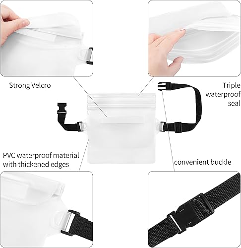 Miniatura 4 de Paquete de 2 bolsas impermeables con correa ajustable para la cintura, bolsa seca impermeable, mantiene los teléfonos celulares y objetos de valor
