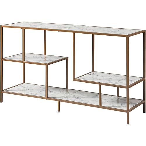 Teamson Home Marmo Sideboard Storage Cabinet TV Stand with Faux Marble Top for Livingroom Home and Office, 32 Inch Height, Brass