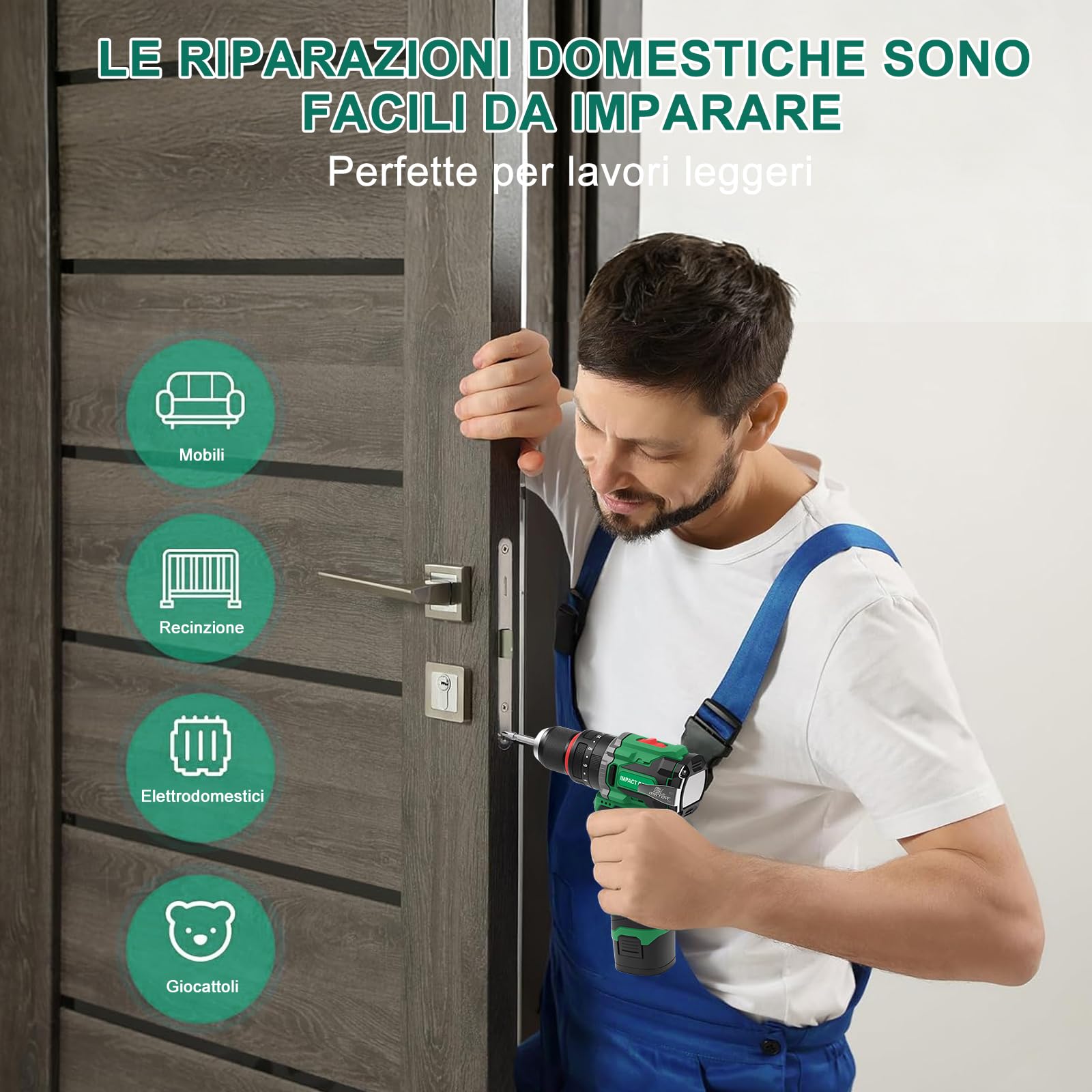 Trapano Avvitatore Batteria Percussione, 16,8V 50Nm Max Trapano Avvitatore A Batteria Elettrico Cacciavite Con 2 Batterie 2.0ah, Led Luce, Velocità Regolabile 450/1600 RPM per riparazione e fai da te